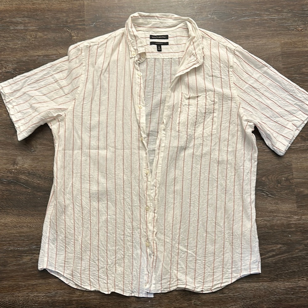 Banana Republic White and Red Striped Casual Shirt